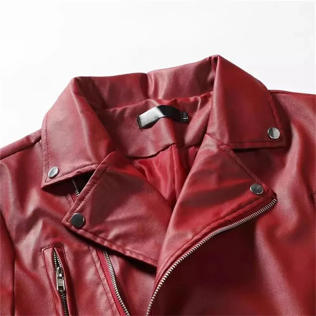 Men's PU Leather Jacket Slim Motorcycle Leather Punk Jacket