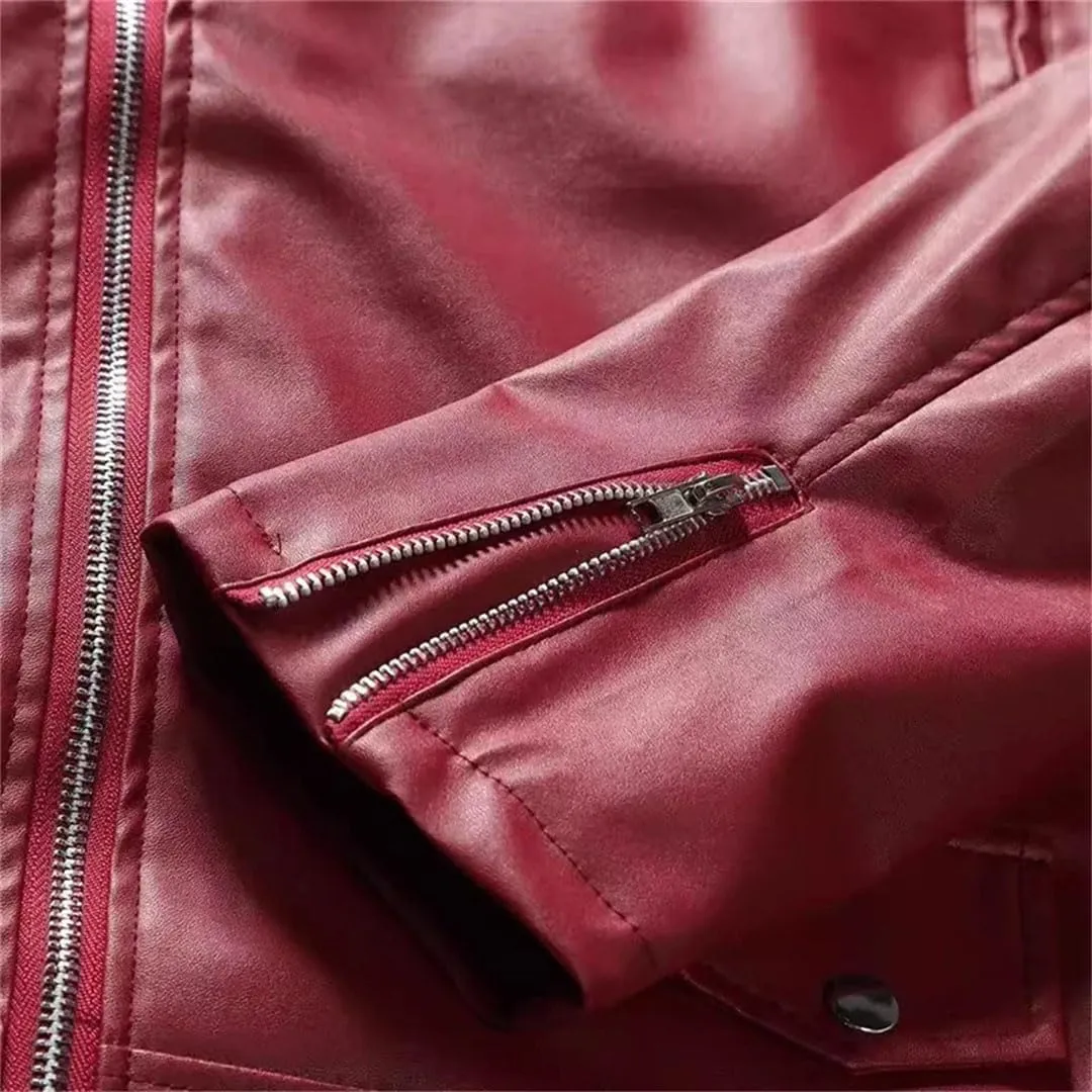 Men's PU Leather Jacket Slim Motorcycle Leather Punk Jacket