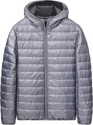 Mens Puffer Jacket, Men's Down Puffer Jacket Packable Lightweight Puffy Bubble Solid Winter Warm Thick Coat with Hood