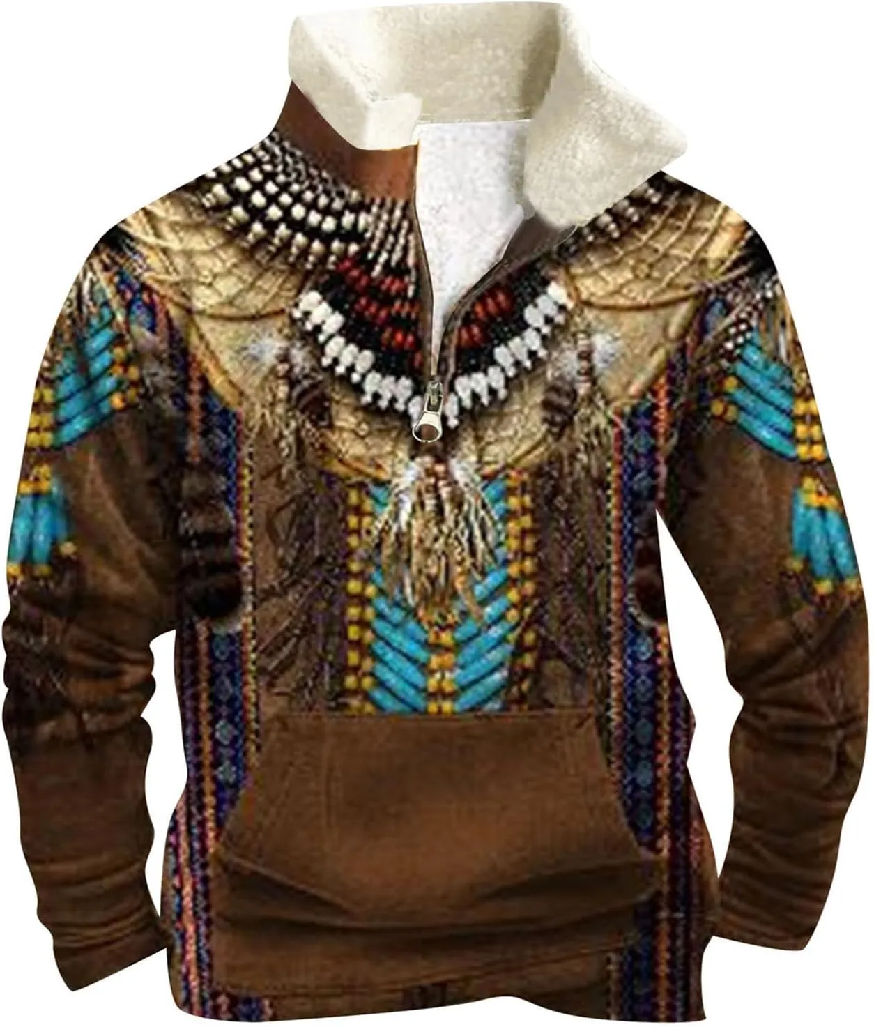 Mens Quarter Zipper Fleece Lined Sweatshirts 2024 Thermal Warm Stand Collar Vintage Graphic Print Pullover