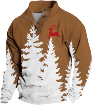 Men'S Quilted Fall Corduroy Henley Sweatshirt Zipper 3D Print Christmas Long-Sleeved Sweater Crewneck Sweatshirts