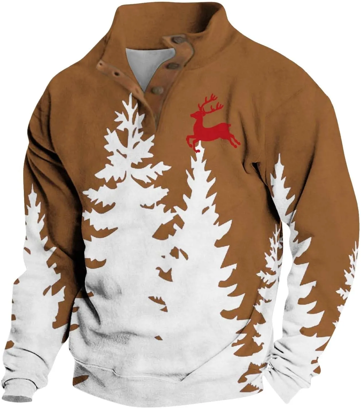 Men'S Quilted Fall Corduroy Henley Sweatshirt Zipper 3D Print Christmas Long-Sleeved Sweater Crewneck Sweatshirts