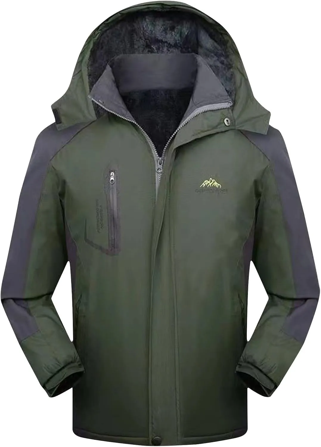 Mens Rain Coats Warm Fleece Waterproof Hooded Rain Jackets Plus Size Windbreaker Pockets For Running Hiking Climbing