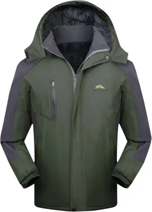 Mens Rain Coats Warm Fleece Waterproof Hooded Rain Jackets Plus Size Windbreaker Pockets For Running Hiking Climbing