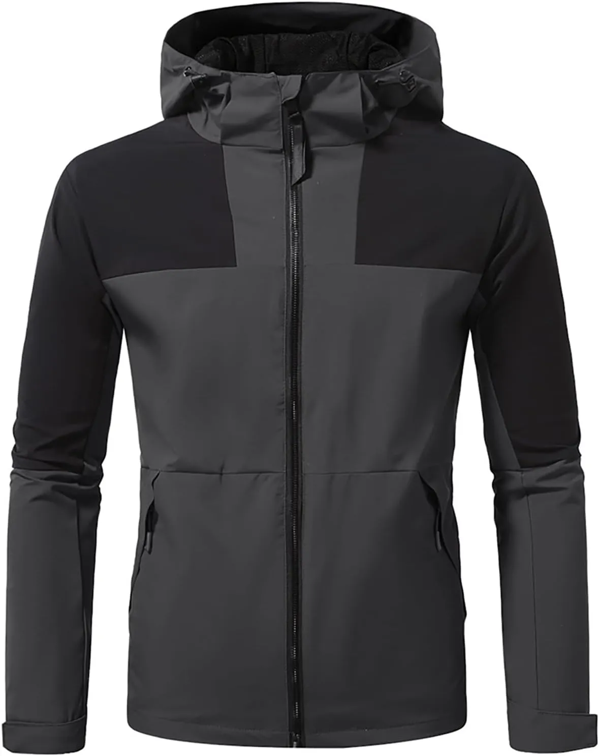 Men's Rain Jacket Waterproof Mountain Windbreaker Full Zip Hooded Raincoat with Pockets Casual Outdoor Sports Jacket