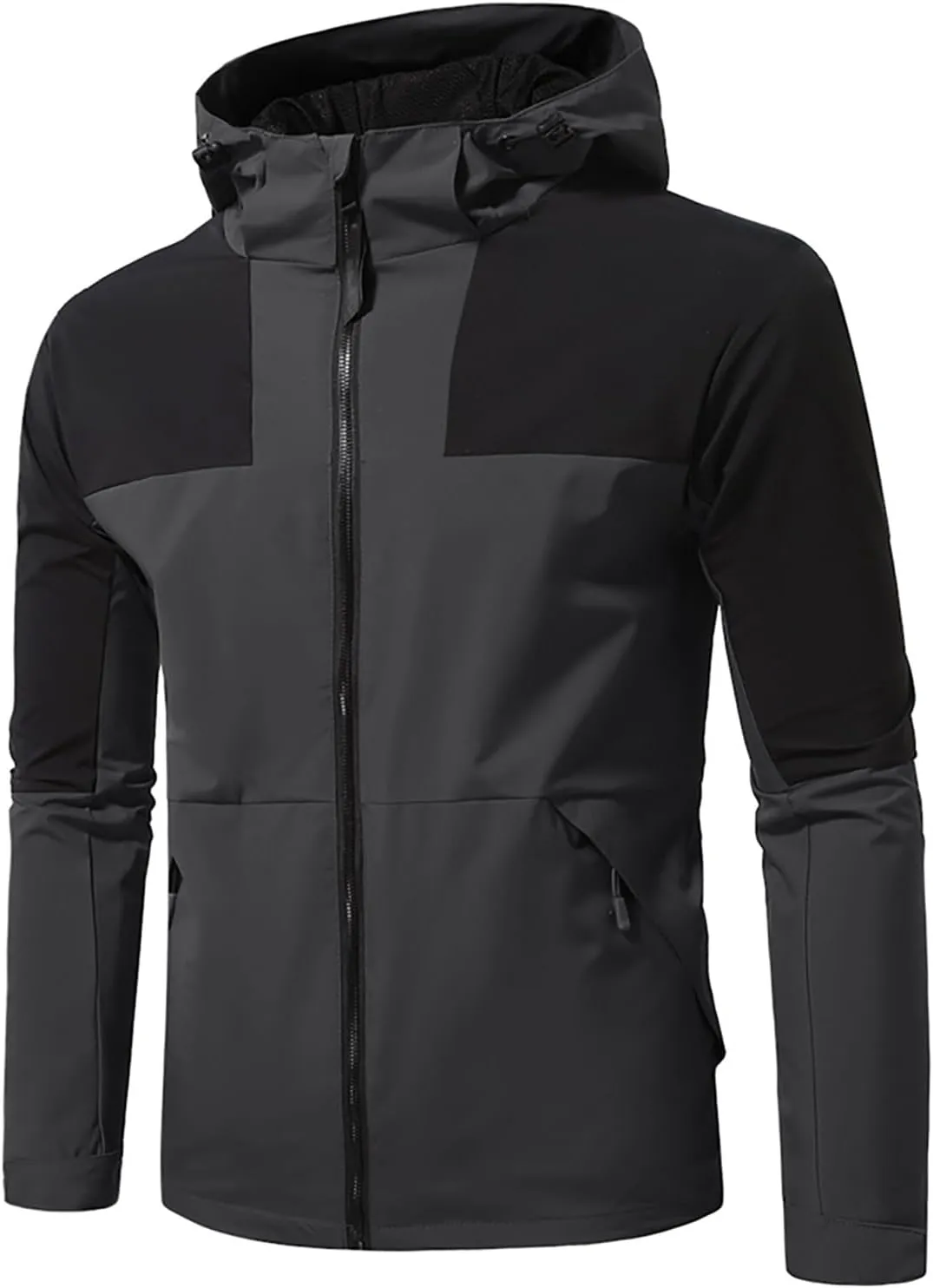 Men's Rain Jacket Waterproof Mountain Windbreaker Full Zip Hooded Raincoat with Pockets Casual Outdoor Sports Jacket