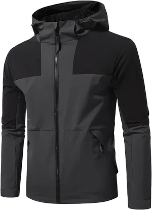 Men's Rain Jacket Waterproof Mountain Windbreaker Full Zip Hooded Raincoat with Pockets Casual Outdoor Sports Jacket