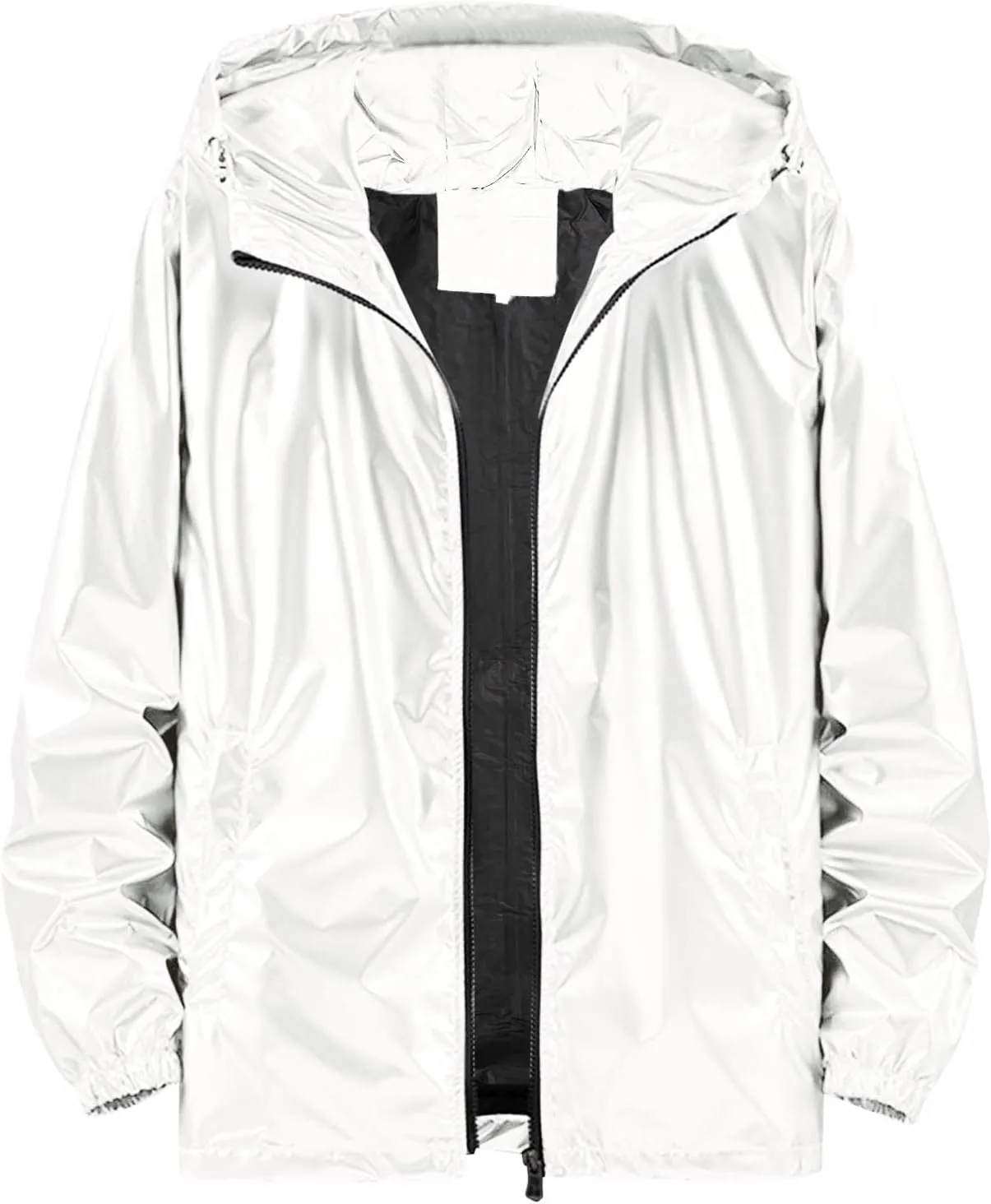 Mens Rain Jackets Waterproof with Hood Reflective Coat Hooded Windbreaker Fashion Runing Pocket Jacket