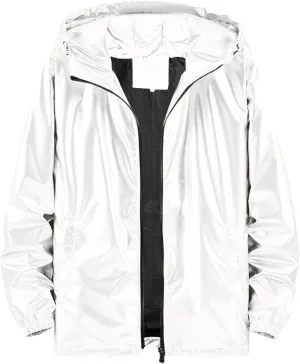 Mens Rain Jackets Waterproof with Hood Reflective Coat Hooded Windbreaker Fashion Runing Pocket Jacket