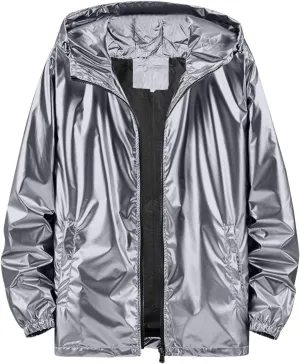 Mens Rain Jackets Waterproof with Hood Reflective Coat Hooded Windbreaker Fashion Runing Pocket Jacket