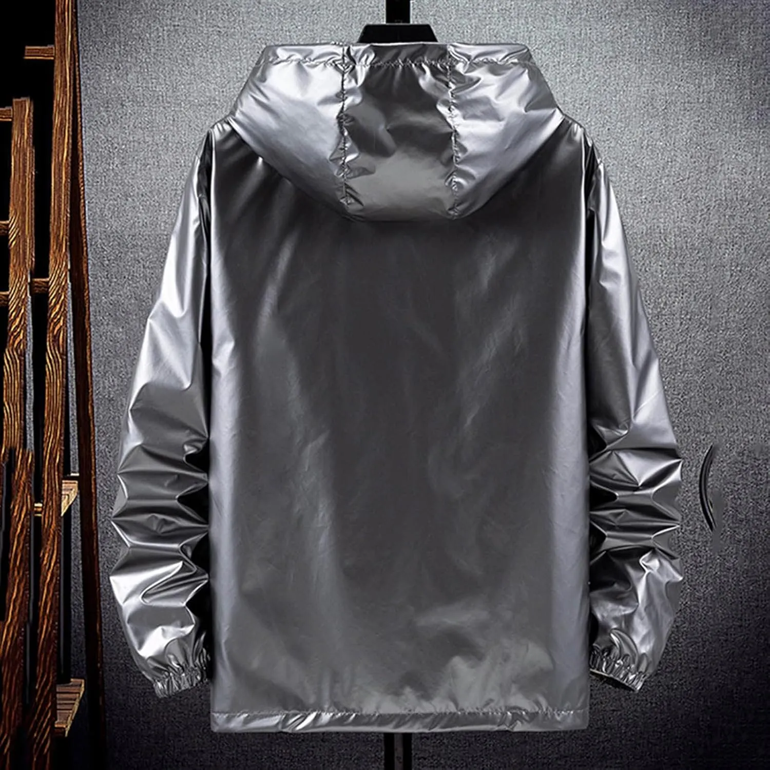 Mens Rain Jackets Waterproof with Hood Reflective Coat Hooded Windbreaker Fashion Runing Pocket Jacket