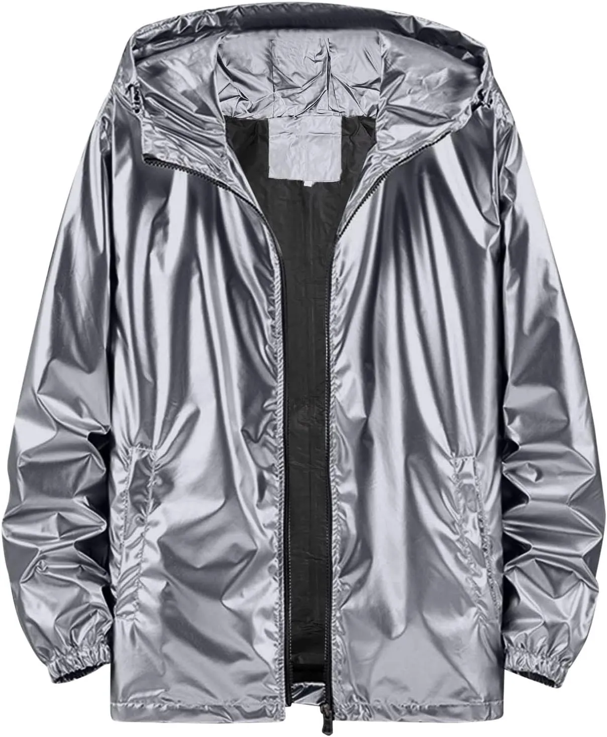 Mens Rain Jackets Waterproof with Hood Reflective Coat Hooded Windbreaker Fashion Runing Pocket Jacket