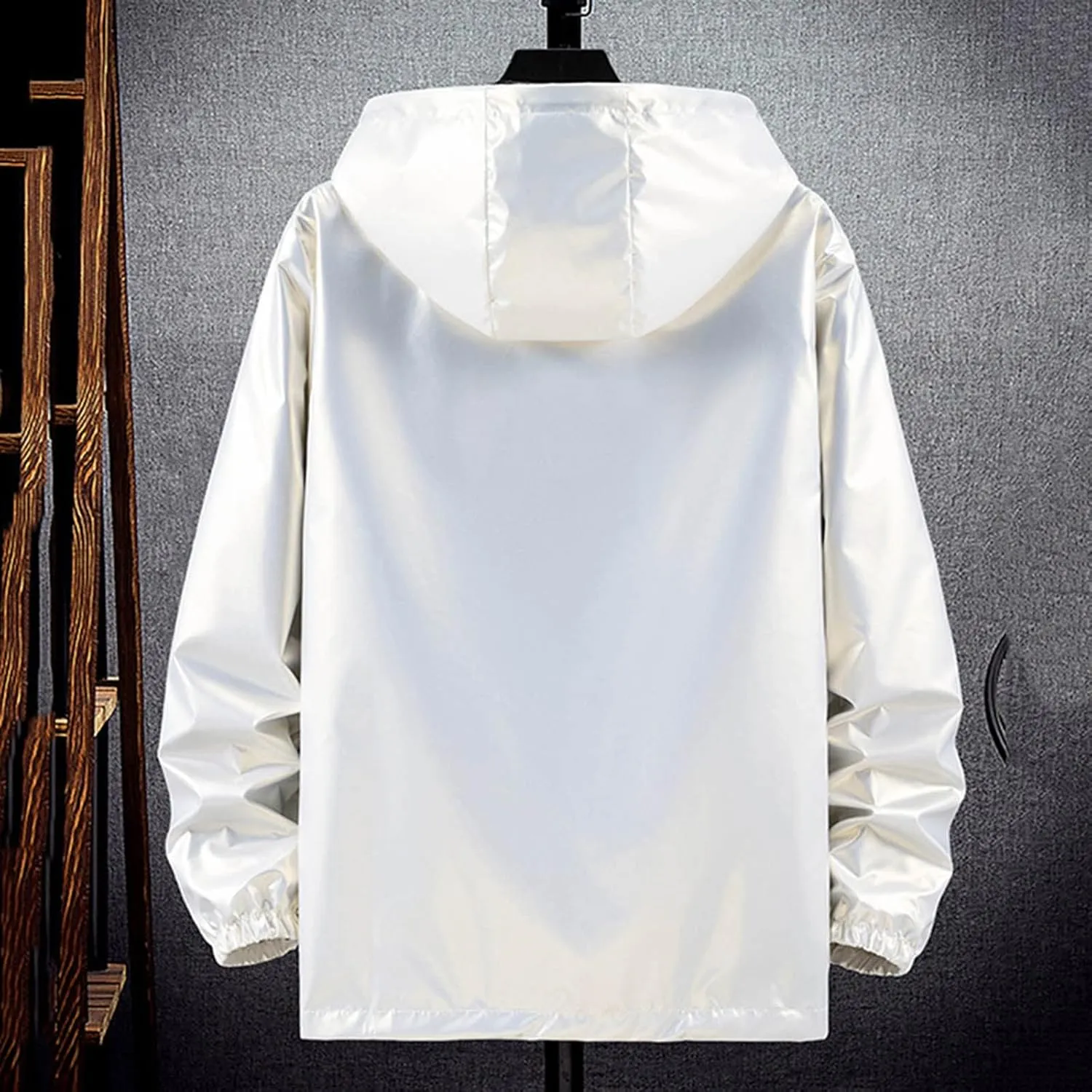 Mens Rain Jackets Waterproof with Hood Reflective Coat Hooded Windbreaker Fashion Runing Pocket Jacket