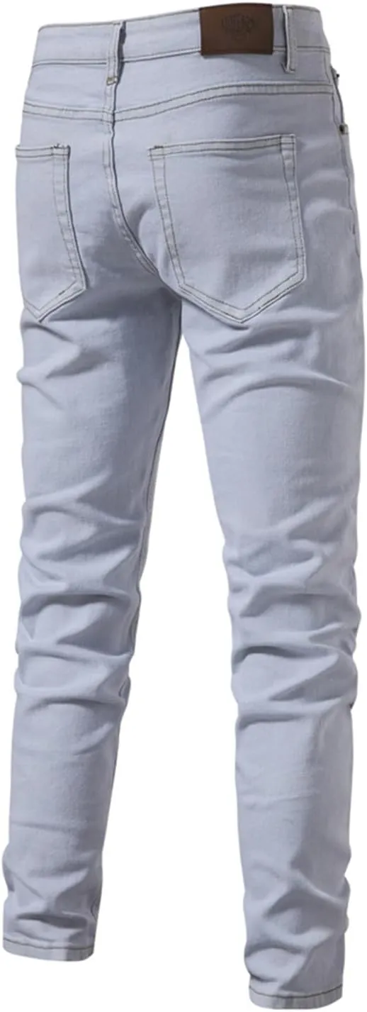 Men's Regular Fit Straight Leg Jeans Casual Elastic Waist Denim Pants Lightweight Stretch Jeans with Pockets