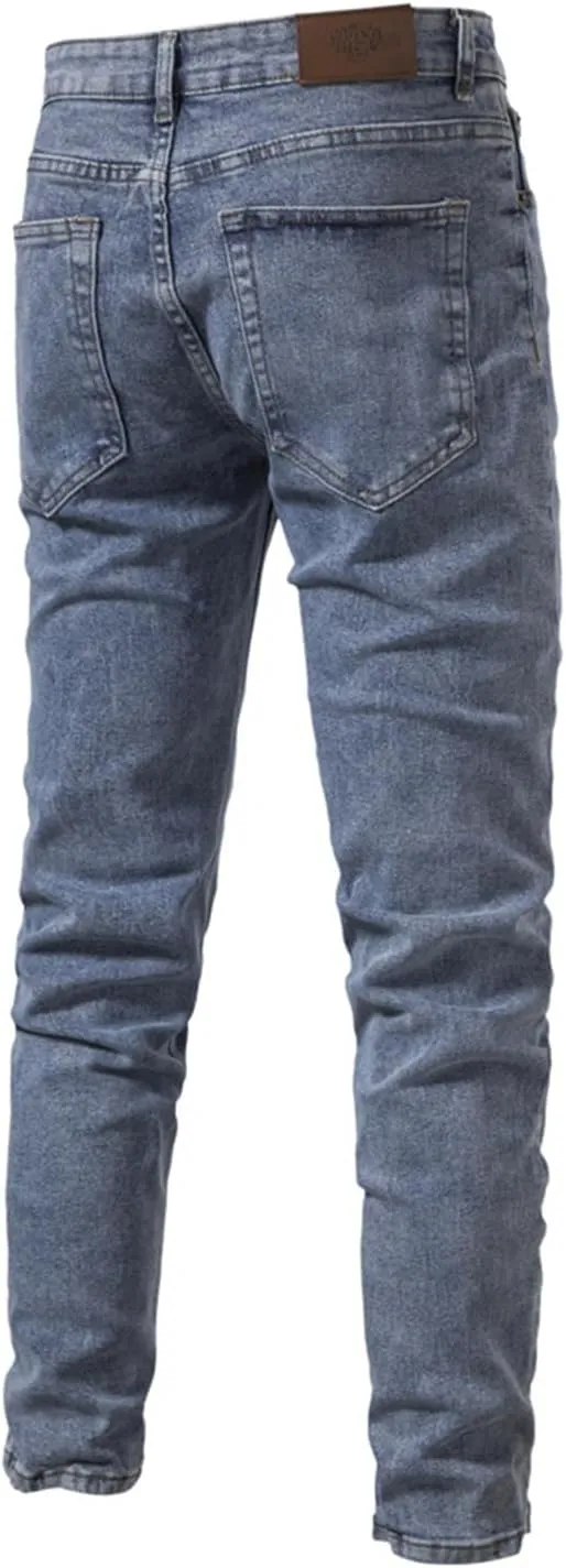 Men's Regular Fit Straight Leg Jeans Casual Elastic Waist Denim Pants Lightweight Stretch Jeans with Pockets