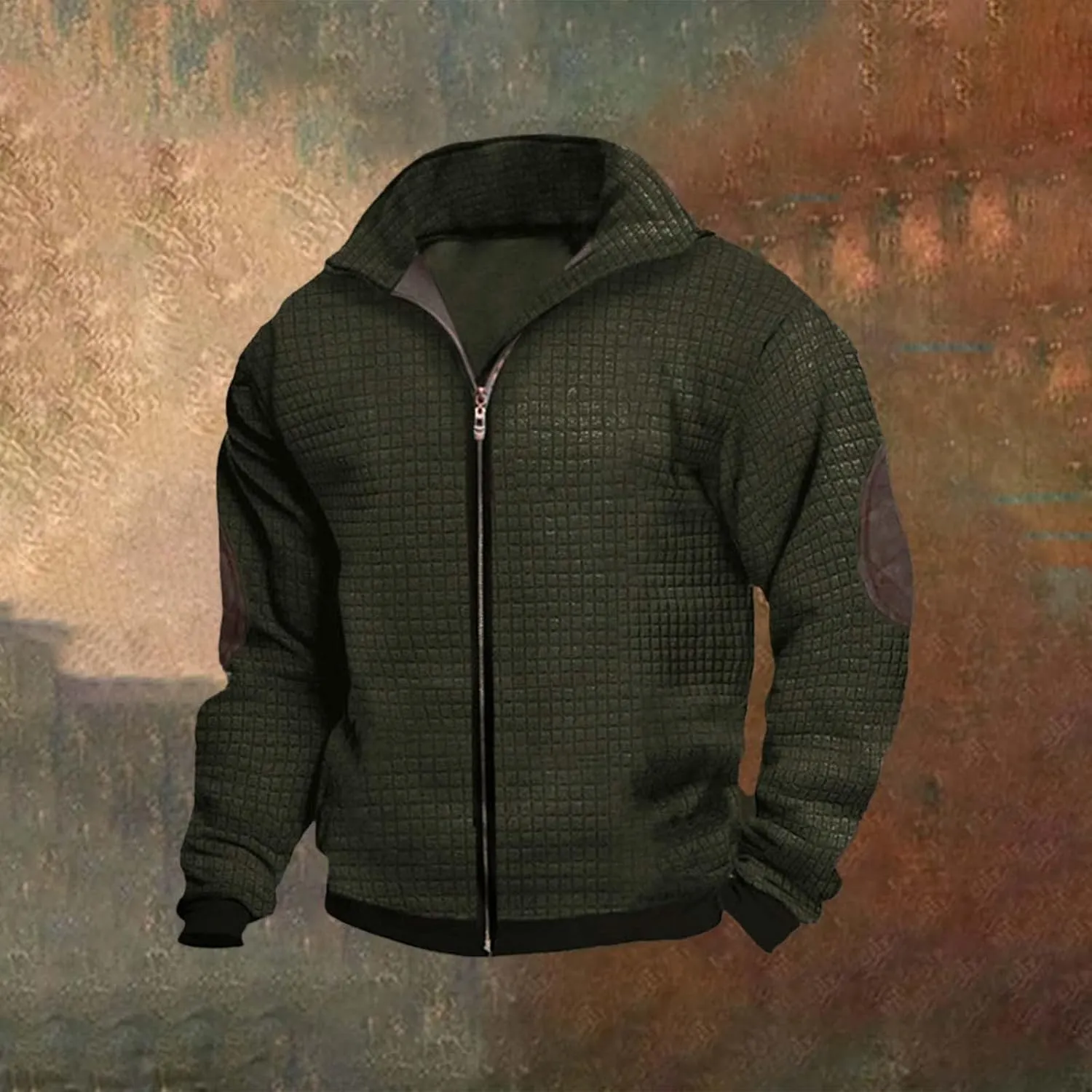Mens Relaxed & Comfortable Long Sleeve Maze Sweatshirt, Full Zip Up Cardigan Sweater Jacket Featuring Pockets