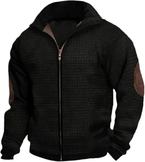 Mens Relaxed & Comfortable Long Sleeve Maze Sweatshirt, Full Zip Up Cardigan Sweater Jacket Featuring Pockets