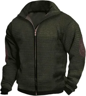 Mens Relaxed & Comfortable Long Sleeve Maze Sweatshirt, Full Zip Up Cardigan Sweater Jacket Featuring Pockets