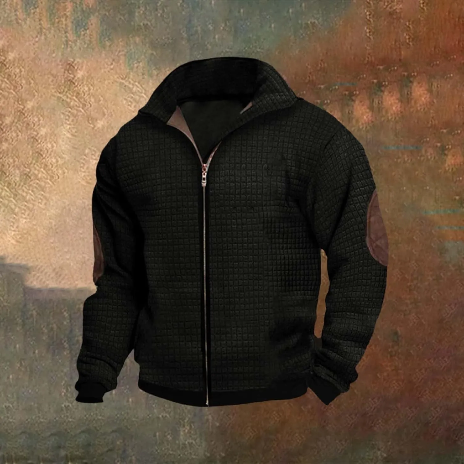 Mens Relaxed & Comfortable Long Sleeve Maze Sweatshirt, Full Zip Up Cardigan Sweater Jacket Featuring Pockets