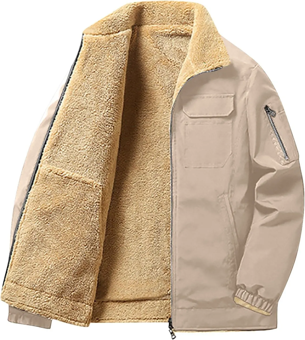 Mens Reversible Fleece Denim Jackets Vintage Trucker Jacket Windproof Waterproof Warm Winter Coats with Pockets
