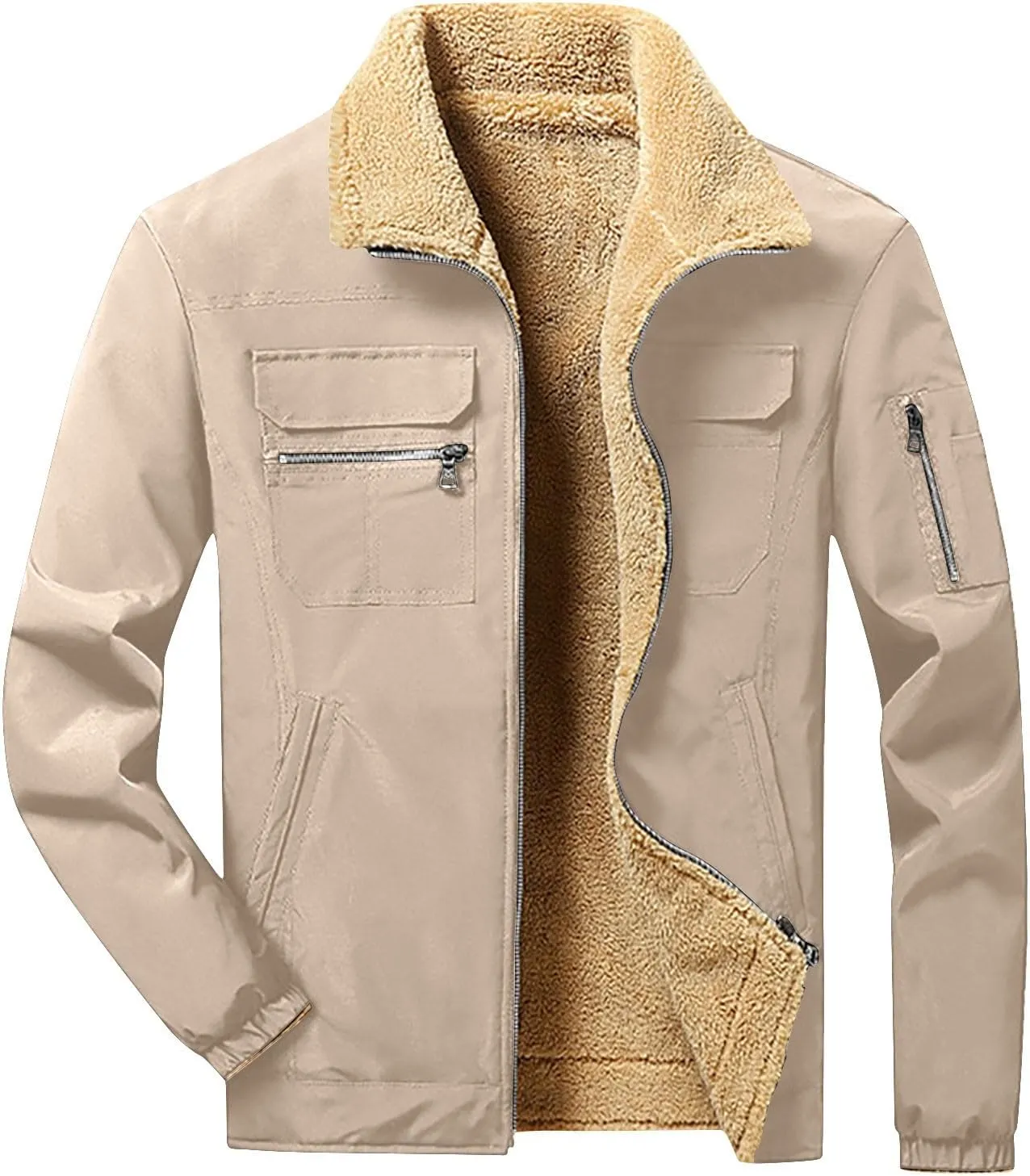 Mens Reversible Fleece Denim Jackets Vintage Trucker Jacket Windproof Waterproof Warm Winter Coats with Pockets