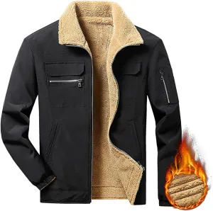 Mens Reversible Fleece Denim Jackets Vintage Trucker Jacket Windproof Waterproof Warm Winter Coats with Pockets