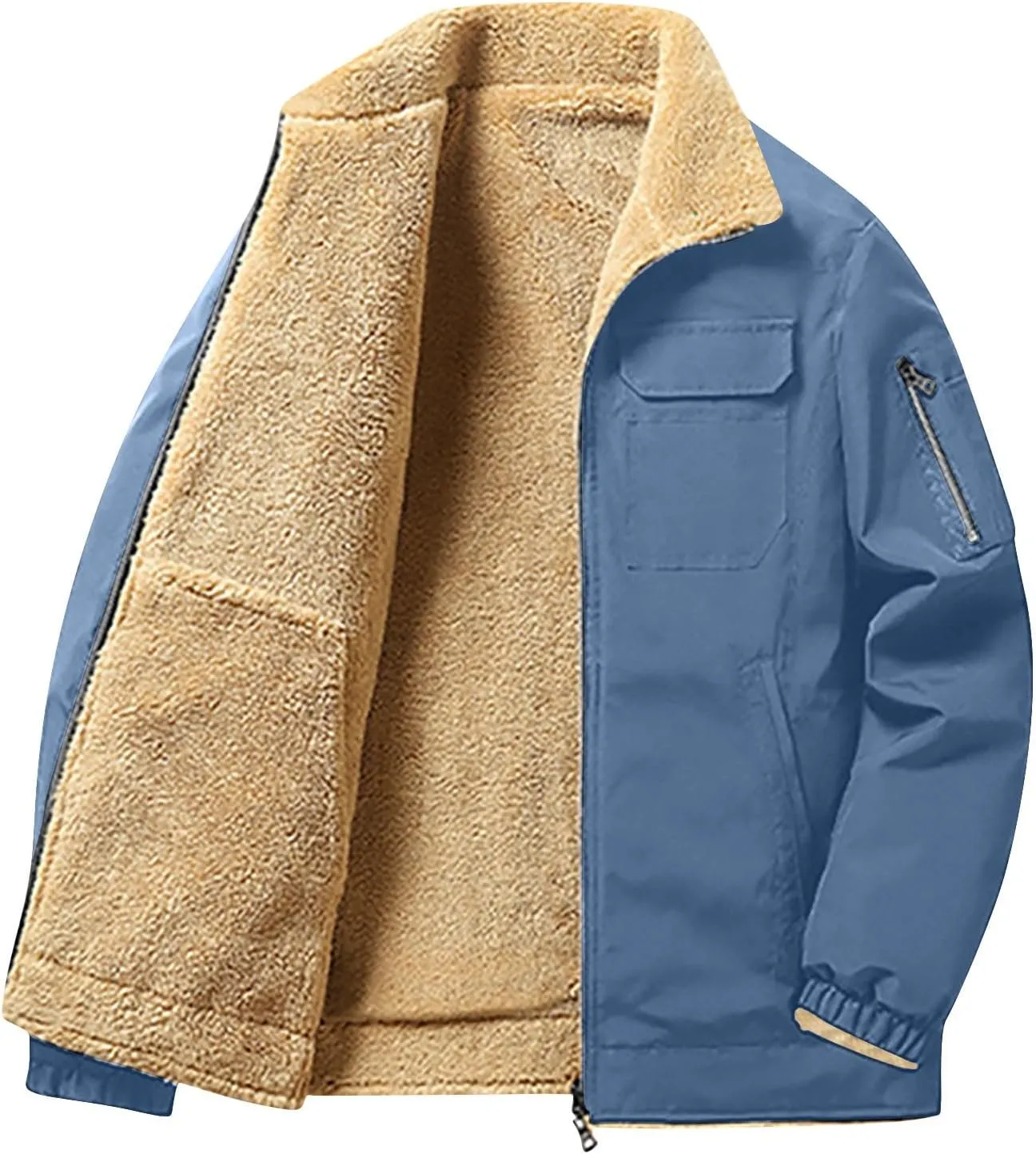 Mens Reversible Fleece Denim Jackets Vintage Trucker Jacket Windproof Waterproof Warm Winter Coats with Pockets