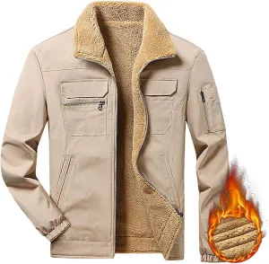 Mens Reversible Fleece Denim Jackets Vintage Trucker Jacket Windproof Waterproof Warm Winter Coats with Pockets