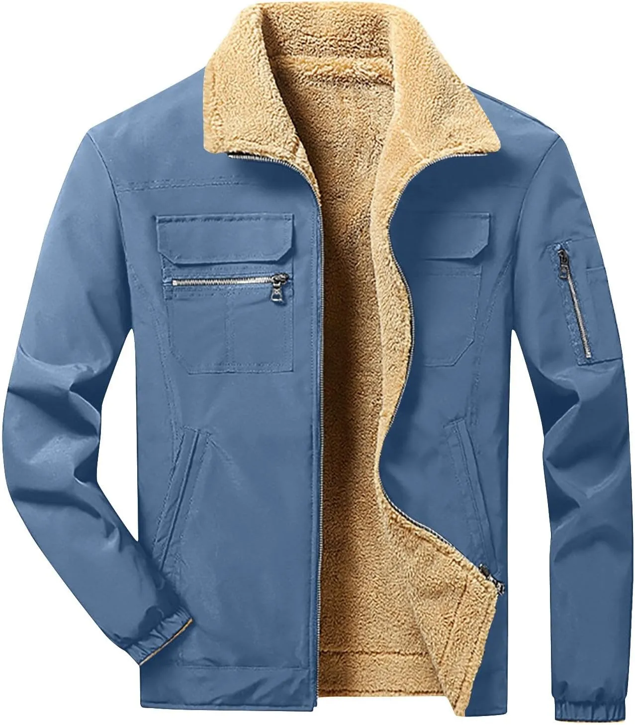 Mens Reversible Fleece Denim Jackets Vintage Trucker Jacket Windproof Waterproof Warm Winter Coats with Pockets