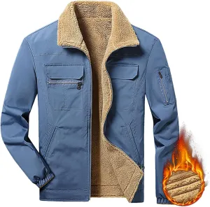 Mens Reversible Fleece Denim Jackets Vintage Trucker Jacket Windproof Waterproof Warm Winter Coats with Pockets