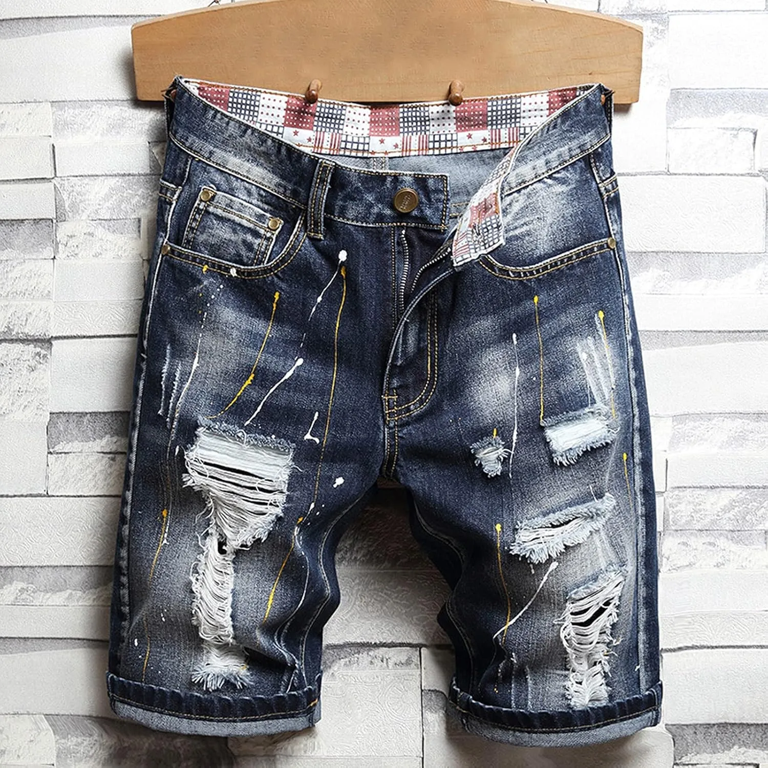 Men's Ripped Denim Shorts Distressed Jeans Summer Casual Classic Straight Short Jeans Y2k Streetwear