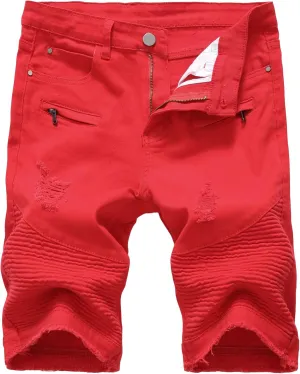 Men's Ripped Distressed Half Pants Casual Classic Straight Short Jeans Relaxed Fit Work Denim Shorts