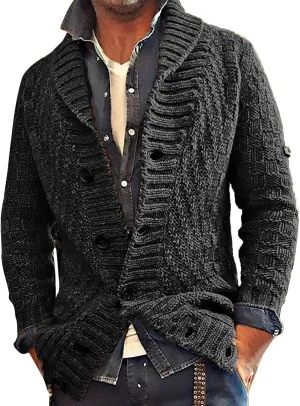 Mens Shawl Cardigan Sweaters Cable Knitted Loose Fit Chunky Warm Sweater