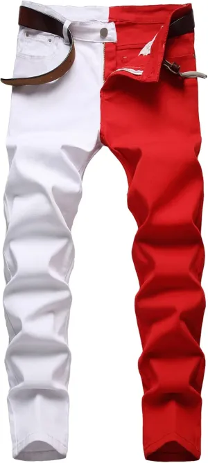 Men's Slim Fit Patchwork Jeans Skinny Hip Hop Stretch Denim Pants Classic Straight Leg Distressed Jean Trousers