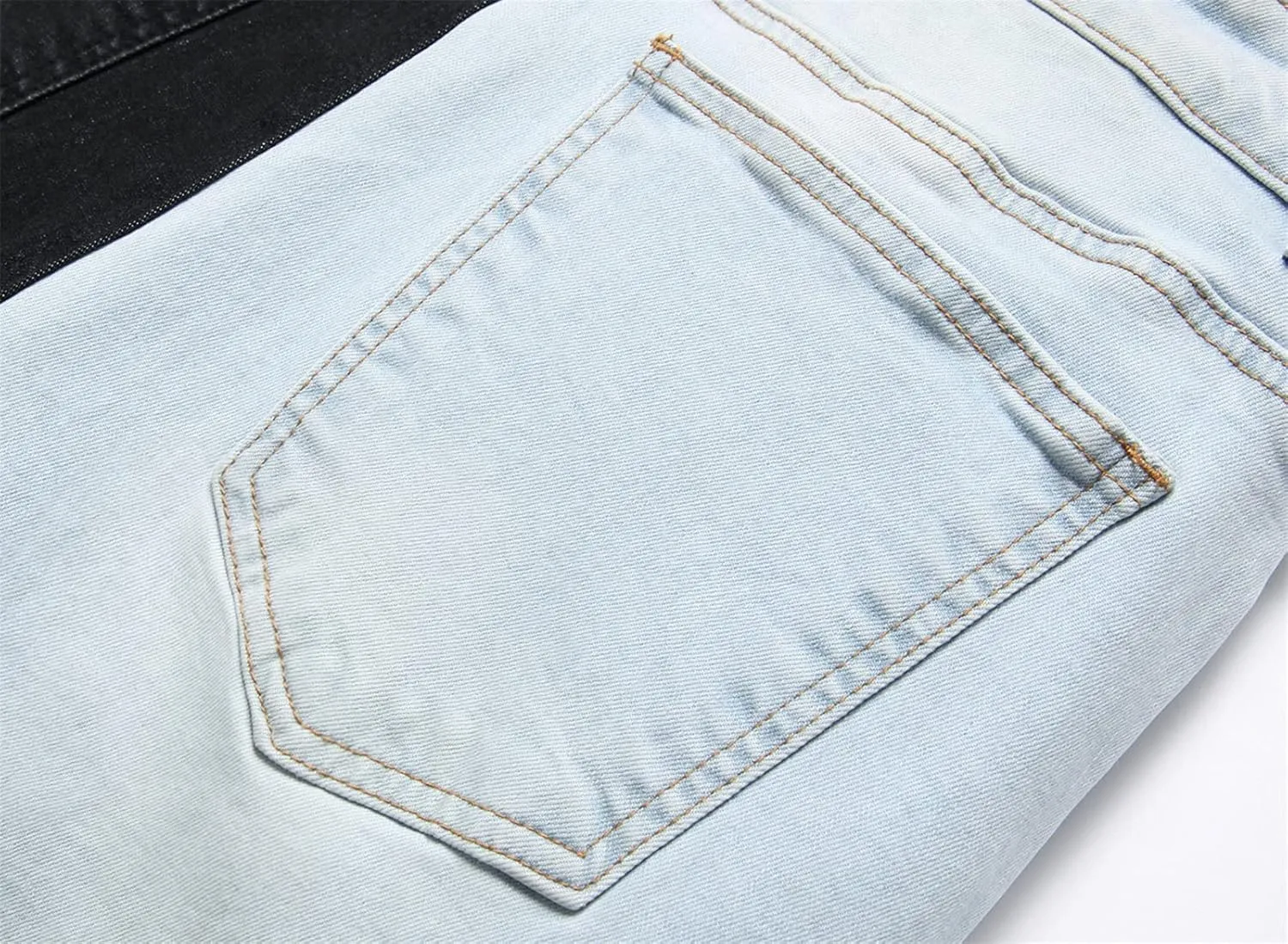 Men's Slim Fit Patchwork Jeans Skinny Hip Hop Stretch Denim Pants Classic Straight Leg Distressed Jean Trousers