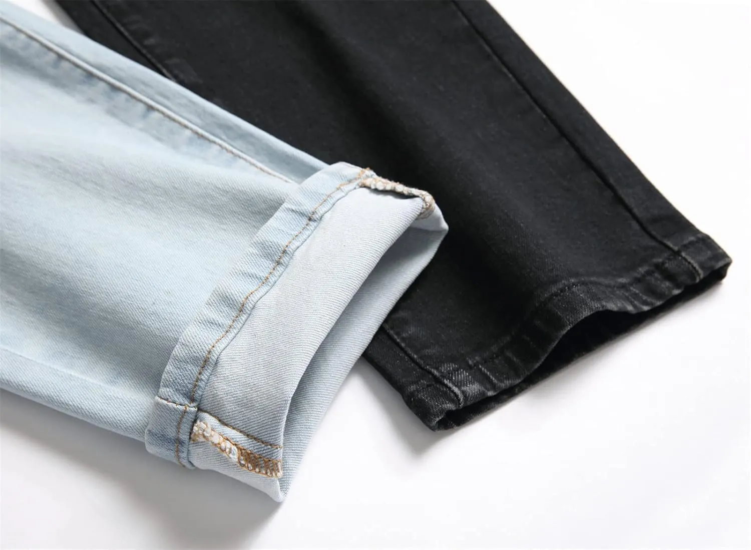 Men's Slim Fit Patchwork Jeans Skinny Hip Hop Stretch Denim Pants Classic Straight Leg Distressed Jean Trousers