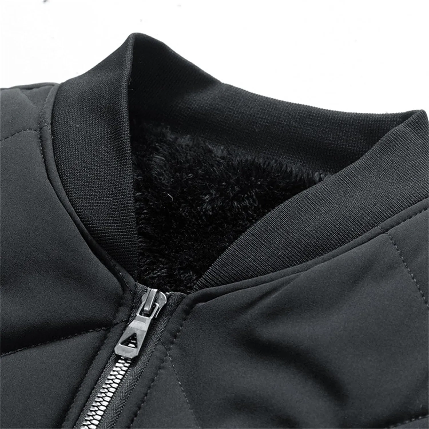 Men's Stand Collar Diamond Jacket Winter Full Zipper Bomber Outwear Fleece Lined Thermal Padded Jackets
