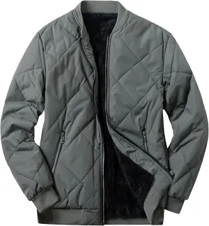 Men's Stand Collar Diamond Jacket Winter Full Zipper Bomber Outwear Fleece Lined Thermal Padded Jackets