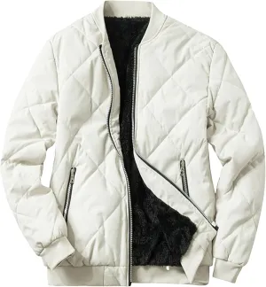 Men's Stand Collar Diamond Jacket Winter Full Zipper Bomber Outwear Fleece Lined Thermal Padded Jackets