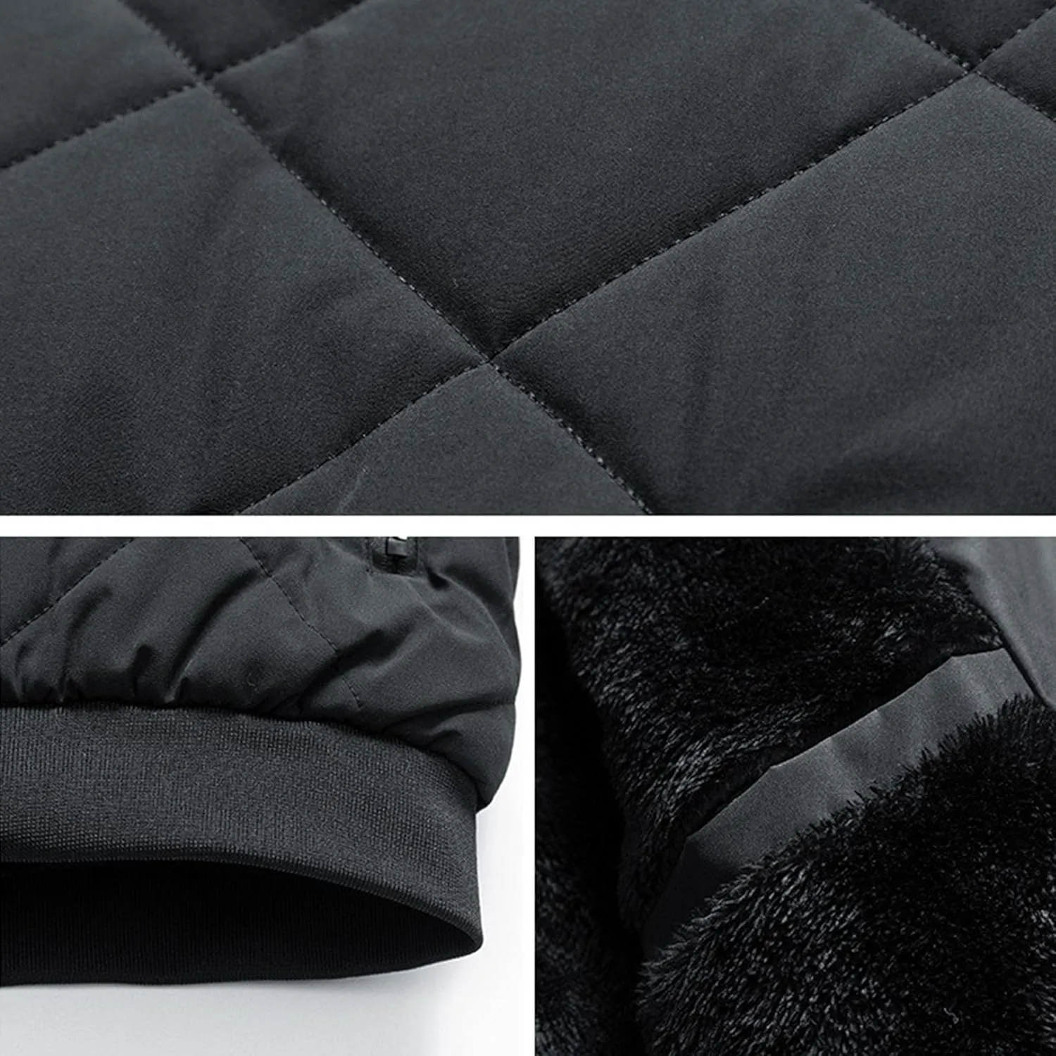 Men's Stand Collar Diamond Jacket Winter Full Zipper Bomber Outwear Fleece Lined Thermal Padded Jackets