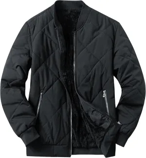 Men's Stand Collar Diamond Jacket Winter Full Zipper Bomber Outwear Fleece Lined Thermal Padded Jackets