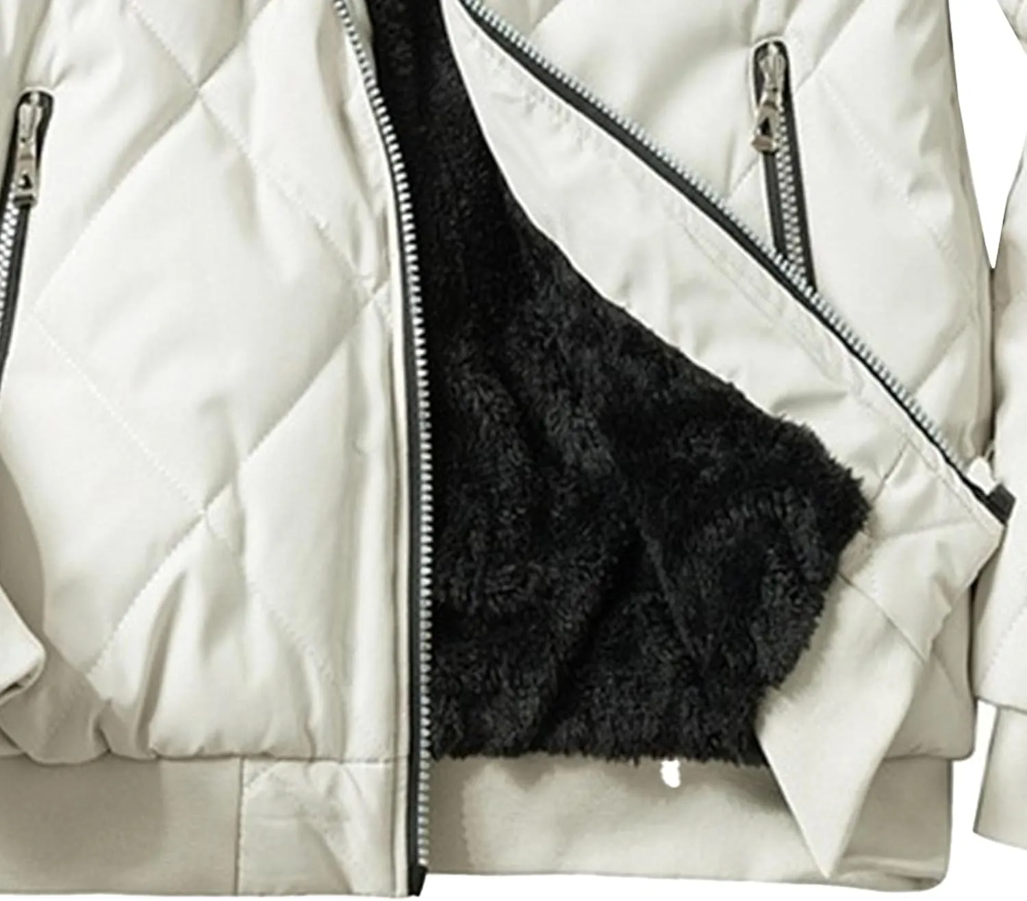 Men's Stand Collar Diamond Jacket Winter Full Zipper Bomber Outwear Fleece Lined Thermal Padded Jackets