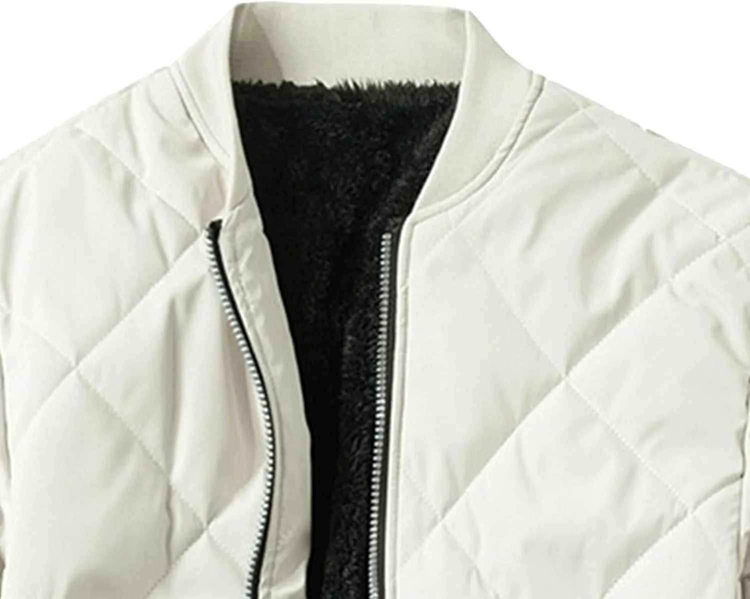 Men's Stand Collar Diamond Jacket Winter Full Zipper Bomber Outwear Fleece Lined Thermal Padded Jackets