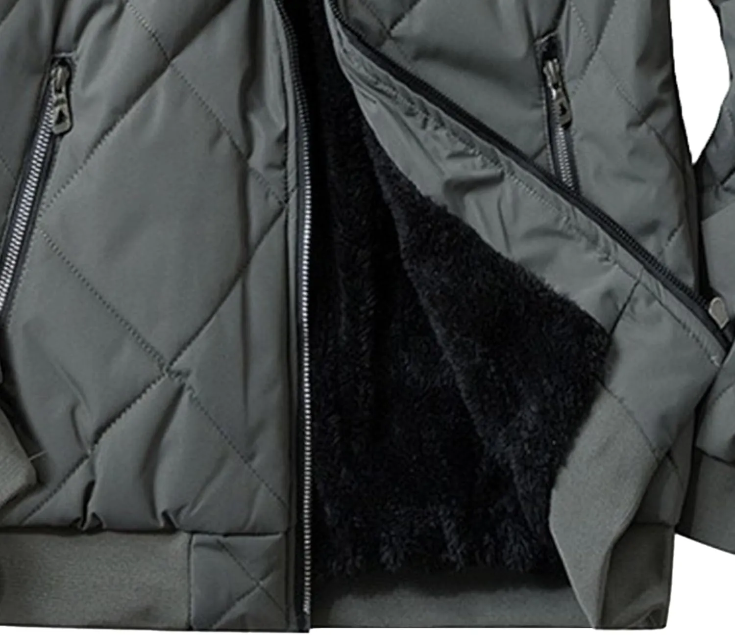 Men's Stand Collar Diamond Jacket Winter Full Zipper Bomber Outwear Fleece Lined Thermal Padded Jackets