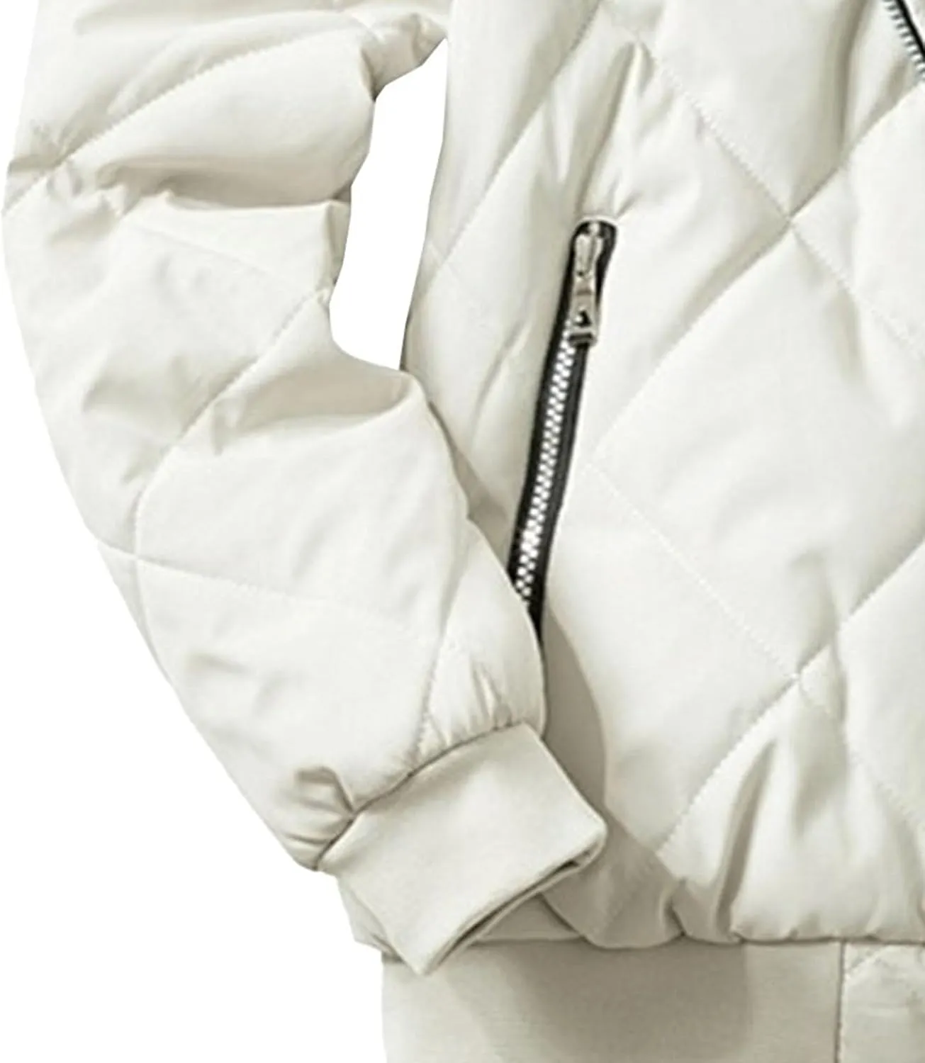 Men's Stand Collar Diamond Jacket Winter Full Zipper Bomber Outwear Fleece Lined Thermal Padded Jackets