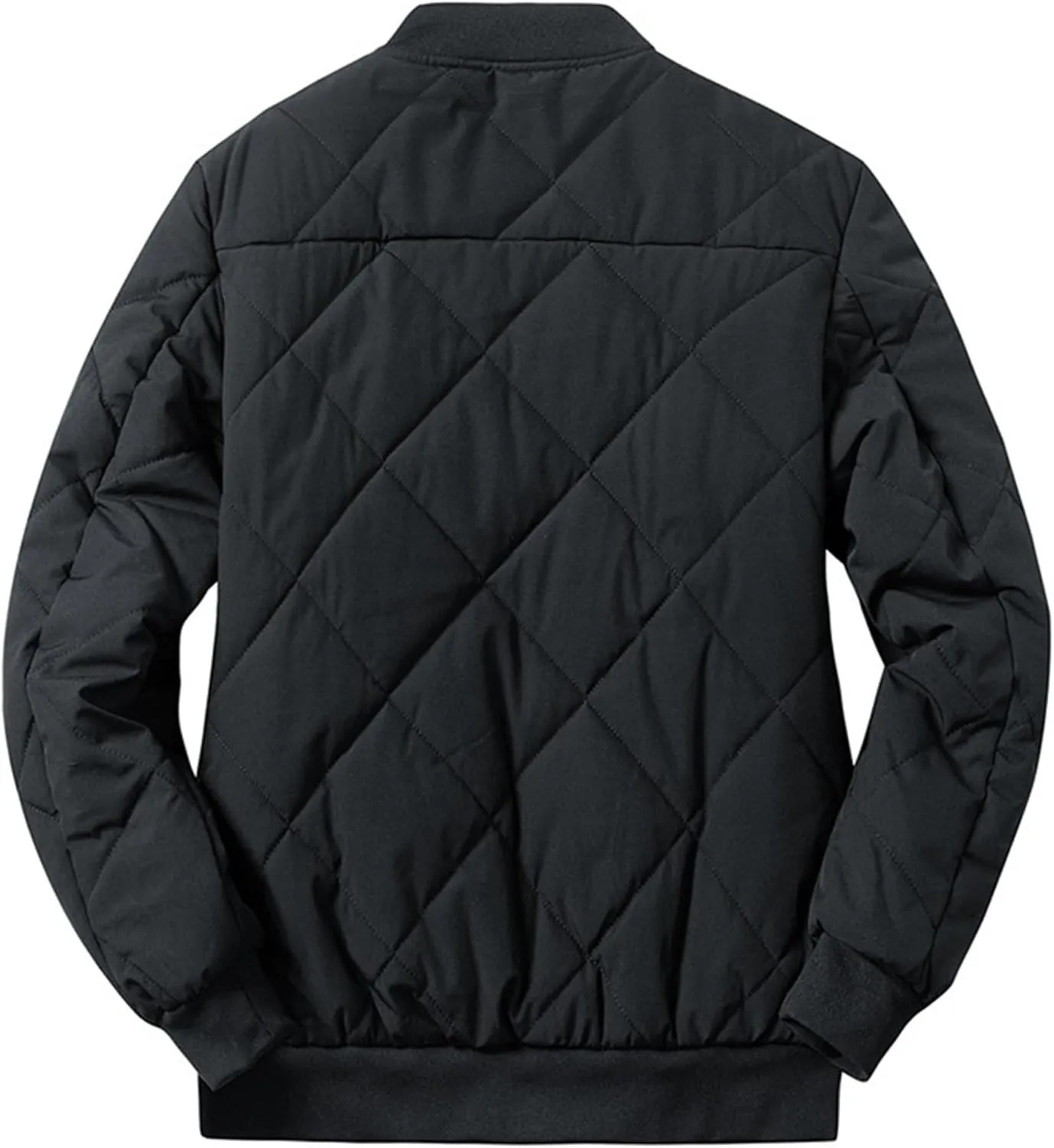 Men's Stand Collar Diamond Jacket Winter Full Zipper Bomber Outwear Fleece Lined Thermal Padded Jackets