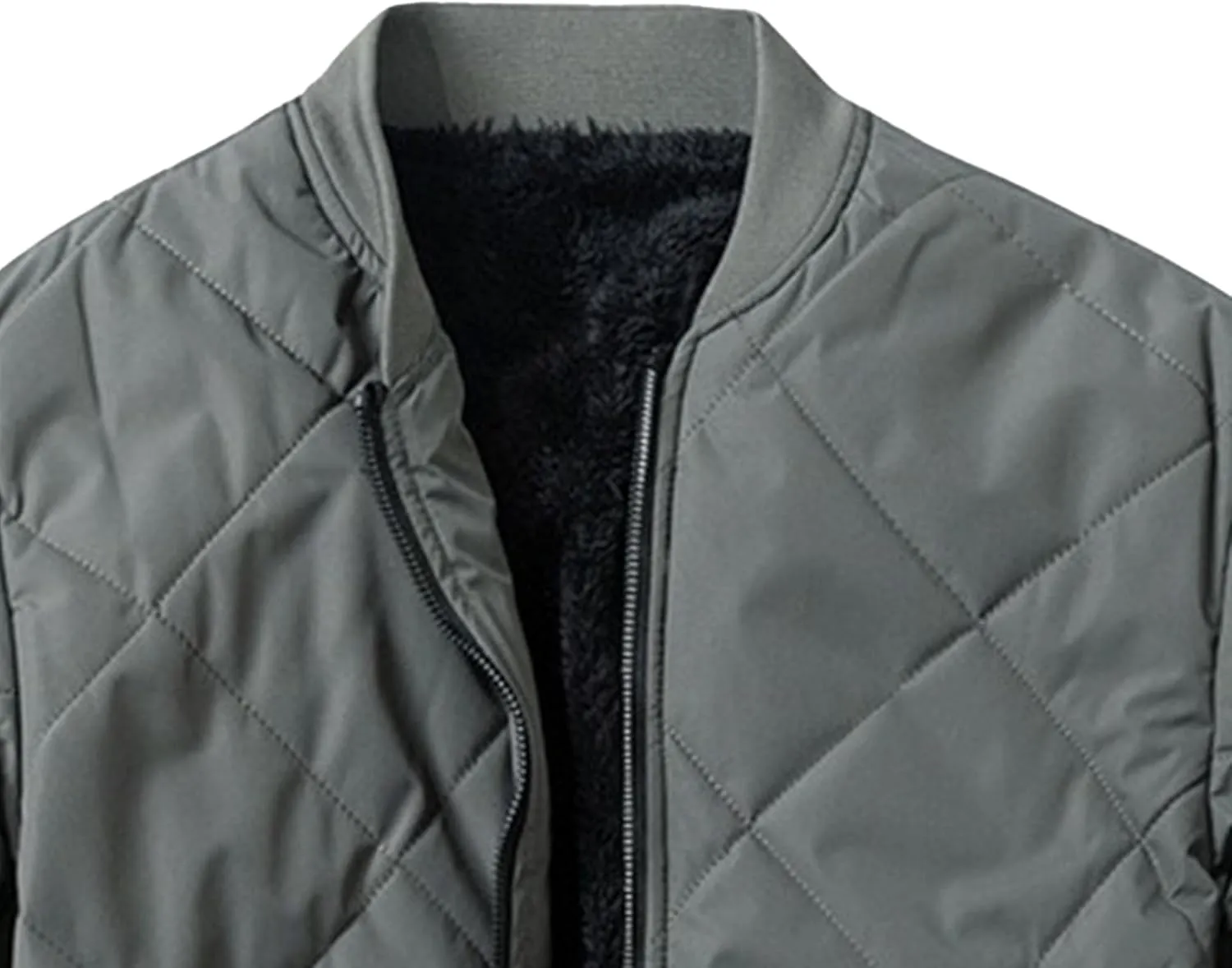 Men's Stand Collar Diamond Jacket Winter Full Zipper Bomber Outwear Fleece Lined Thermal Padded Jackets