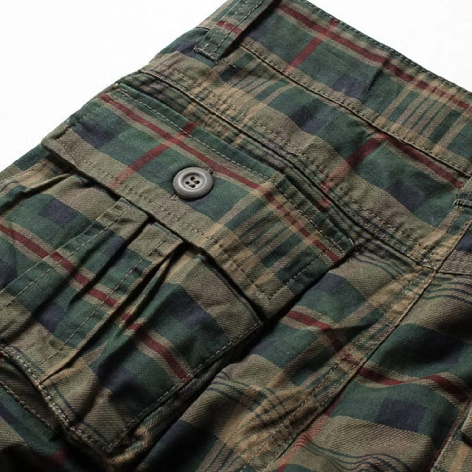 Men's Straight Checkered Shorts Classic Relaxed Fit Retro Half Work Pants Male Casual Plus Size Cargo Denim Shorts