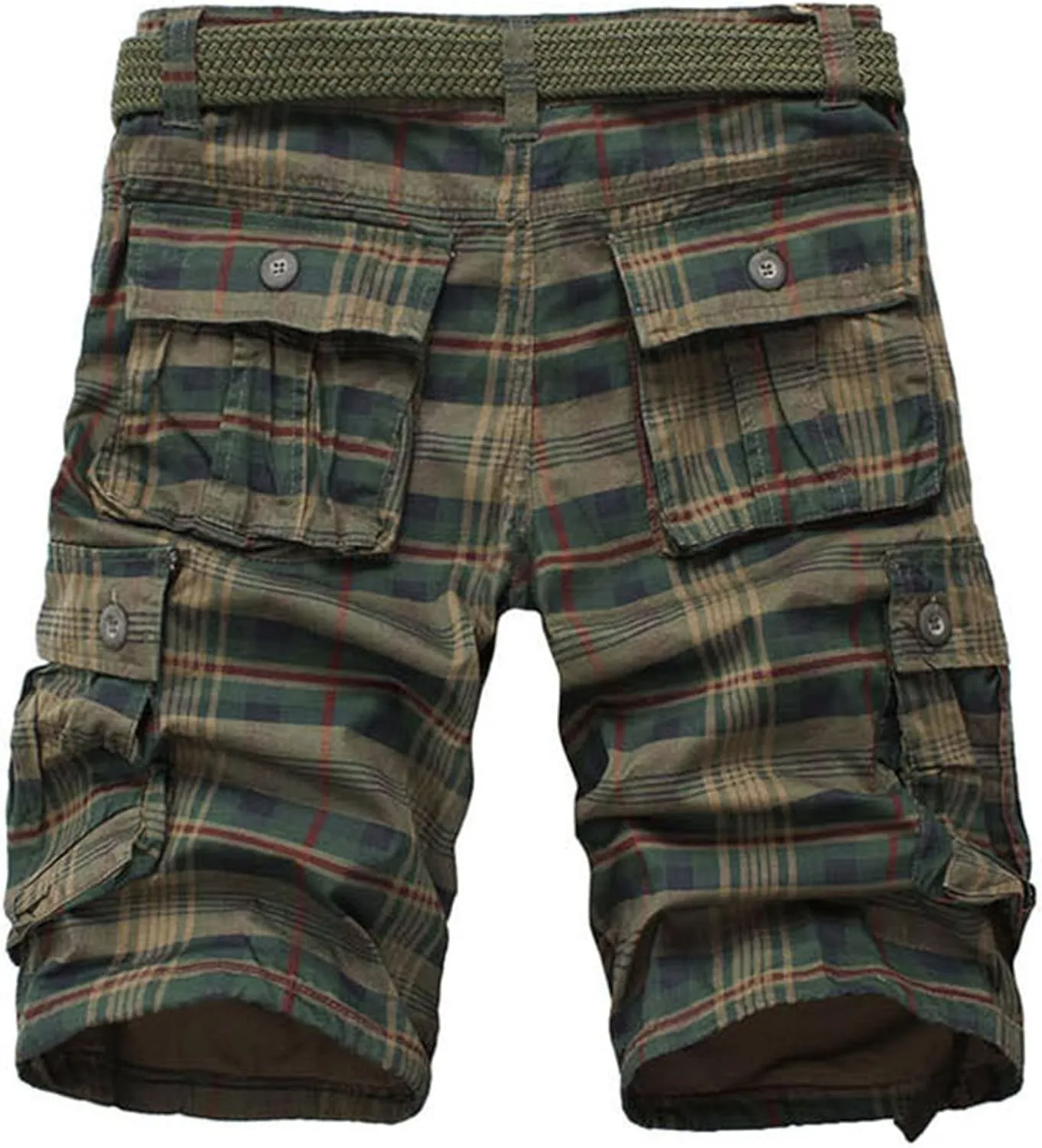 Men's Straight Checkered Shorts Classic Relaxed Fit Retro Half Work Pants Male Casual Plus Size Cargo Denim Shorts
