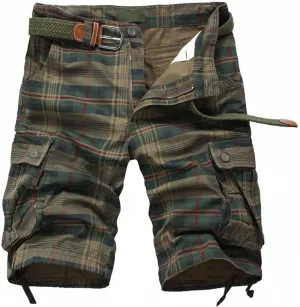 Men's Straight Checkered Shorts Classic Relaxed Fit Retro Half Work Pants Male Casual Plus Size Cargo Denim Shorts